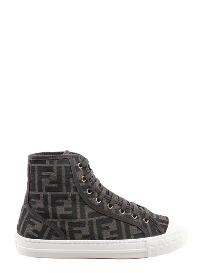 Fendi Canvas Sneakers With Ff Motif In Brown