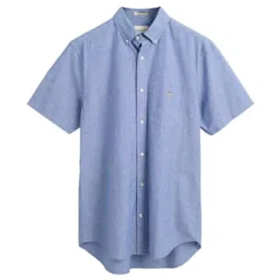 Gant Mens Regular Fit Cotton Linen Short Sleeve Shirt In 407 Rich Blue
