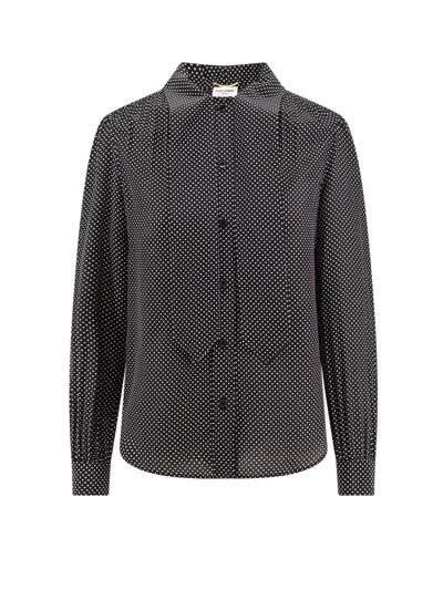 Saint Laurent Silk Shirt With Polka-dot Print In Black