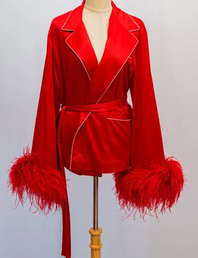 Pre-owned Miron Red Satin Top With Fur Cuff
