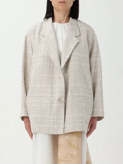 Emporio Armani Oversized Check Tweed Blazer In Solid White