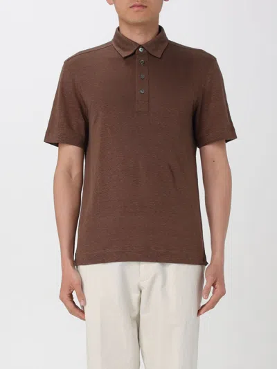 Zegna Linen Polo Shirt In Brown