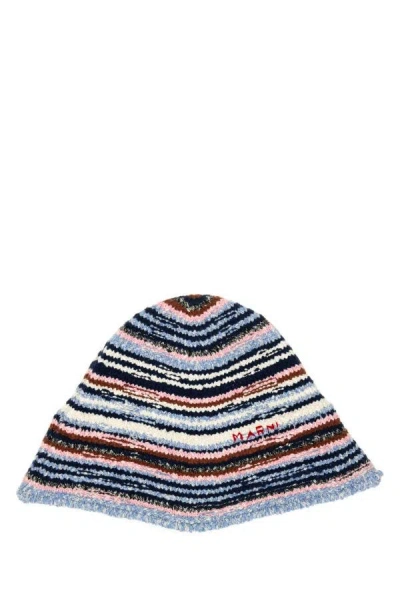 Marni Cotton Bucket Hat Embroidered Stripes In Multicolor