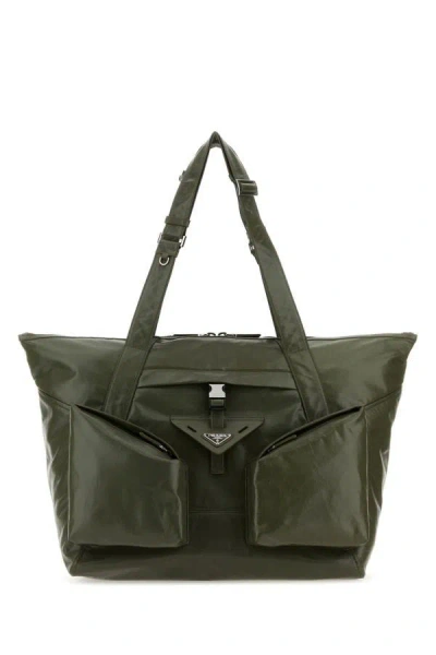 Prada Man Olive Green Leather Shopping Bag