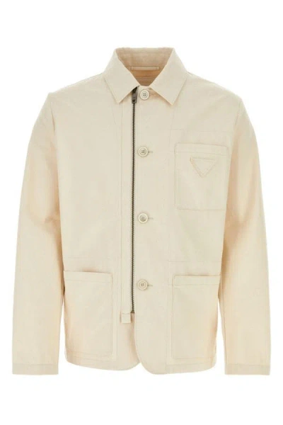 Prada Man Sand Cotton Jacket In Brown