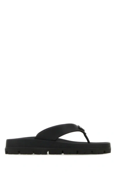 Prada Woman Black Rubber Thong Slippers