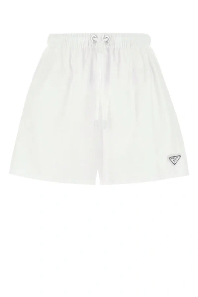 Prada Elastic Waistband Shorts In White
