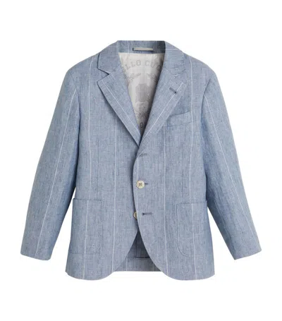 Brunello Cucinelli Kids' Pinstriped Organic Linen Blazer In Blue