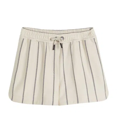 Brunello Cucinelli Kids' Striped Cotton Shorts In Neutrals