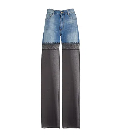 Nensi Dojaka Sheer-detail Hybrid High-rise Jeans In Blue