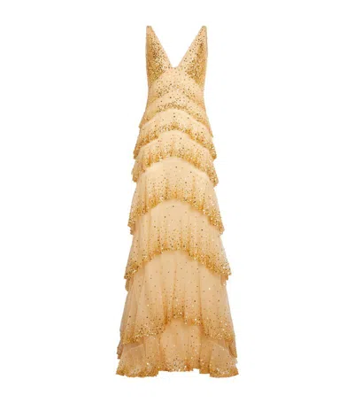 Georges Hobeika Embellished Tiered Gown In Gold