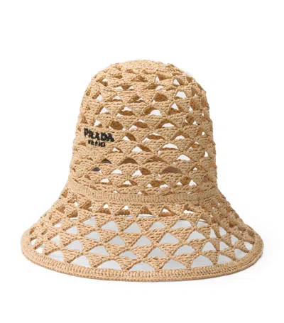 Prada Womens Neutral Brand-embroidered Cut-out Woven Bucket Hat