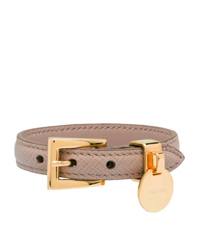 Prada Saffiano-leather Bucket Bracelet In Pink