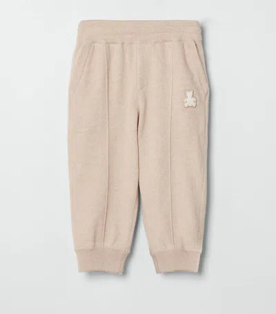 Brunello Cucinelli Babies' Bear-motif Cashmere Track Pants In Neutrals