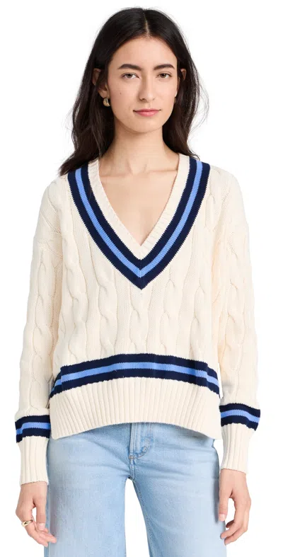 Polo Ralph Lauren Cricket Striped Cable-knit Cotton Sweater In Neutrals
