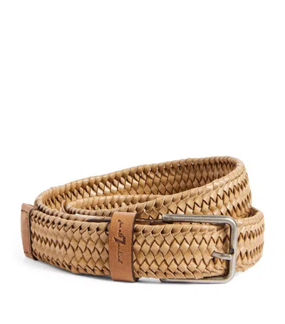 7 For All Mankind Woven Leather Belt In Beige