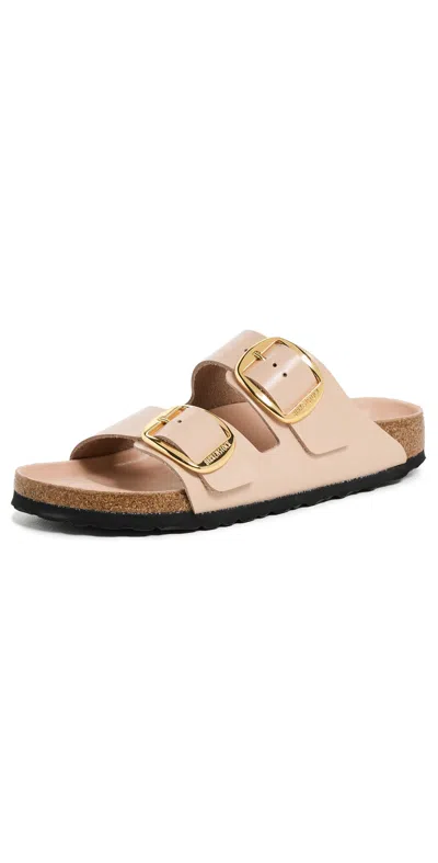 Birkenstock Big Buckle Arizona Patent Leather Sandals In Beige