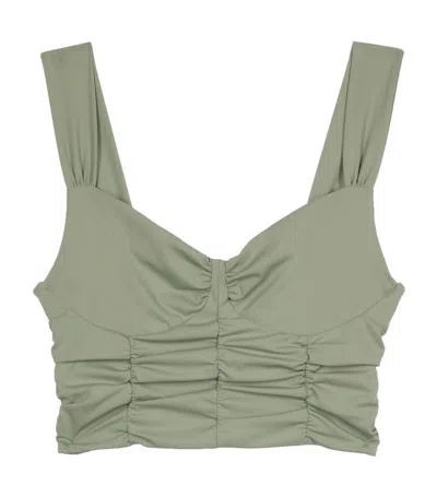 The Kooples Ruched Crop Top In Green