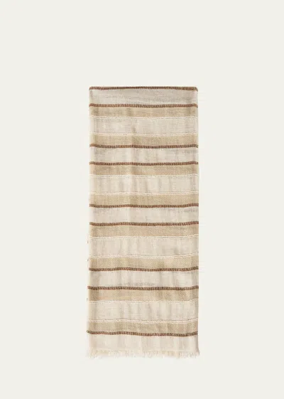 Loro Piana Nakaumi Frayed Striped Silk, Linen And Cotton-blend Scarf In Neutrals