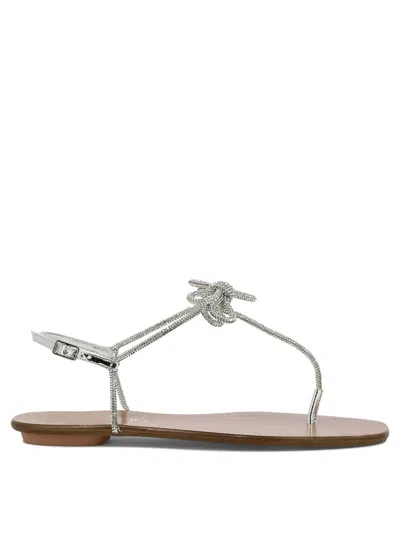 Aquazzura Capri Nights Flat Leather Sandal In Silver