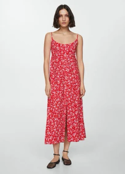 Mango Floral Print Dress With Bow Red In Rouge