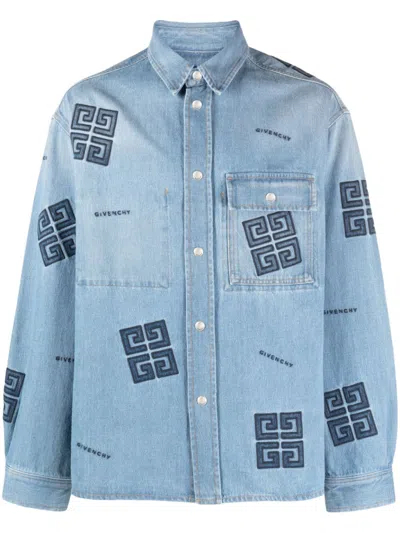Givenchy 4g-logo Cotton Shirt In Blue