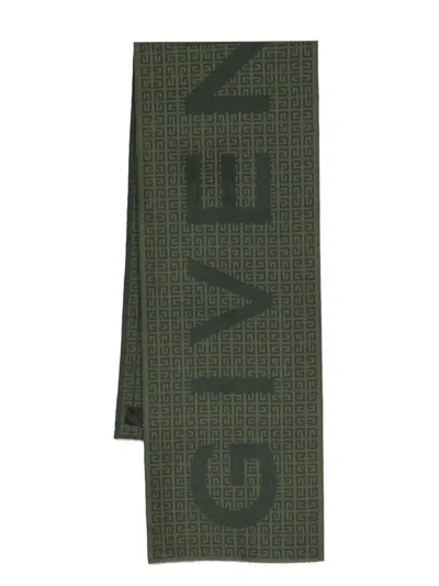 Givenchy 4g-monogram Print Wool-blend Scarf In Green
