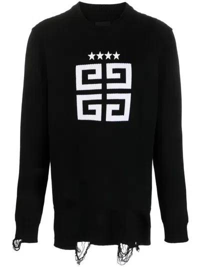 Givenchy 4g-motif Distressed Cotton Sweatshirt In Black