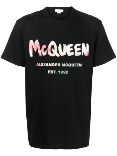 Alexander Mcqueen Abstract Logo-print T-shirt In Black