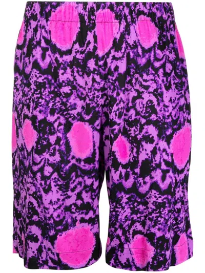 Edward Crutchley Abstract-pattern Silk Shorts In Purple
