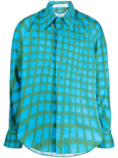 Bianca Saunders Men's Twerked Tile-print Sport Shirt In Blue