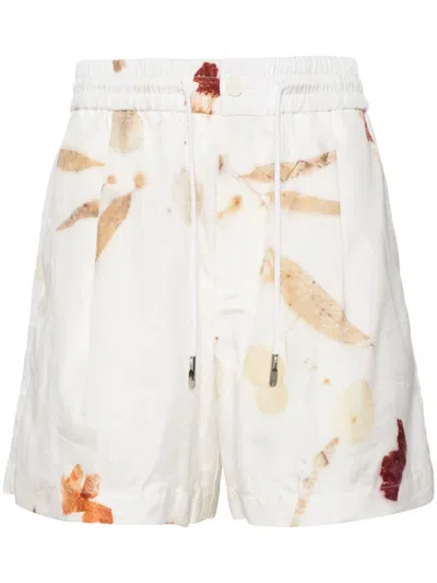 Feng Chen Wang Abstract-print Drawstring Shorts In White