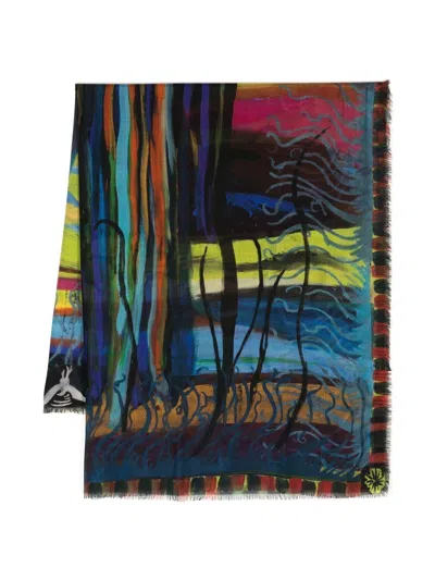 Givenchy Abstract-print Frayed Scarf In Blue