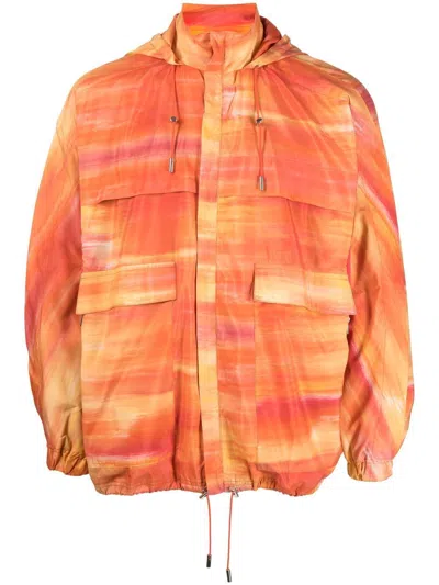 Ahluwalia Abstract-print Hooded Jacket In Orange