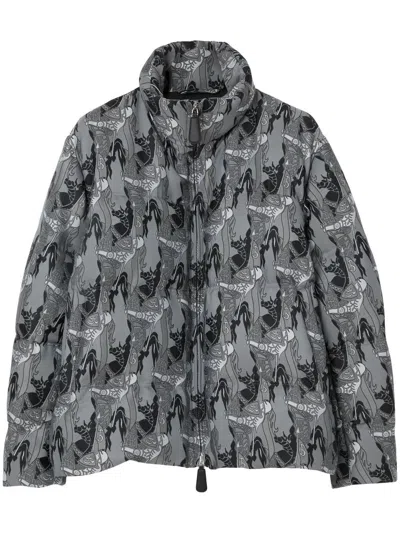 Burberry Abstract-print Padded Jacket In Gray