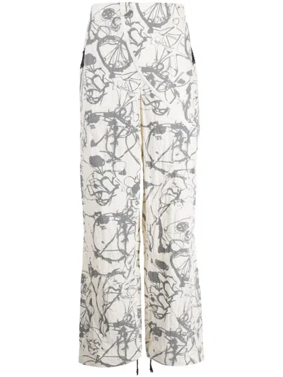 Mcq By Alexander Mcqueen Abstract-print Straight-leg Trousers In Weiss