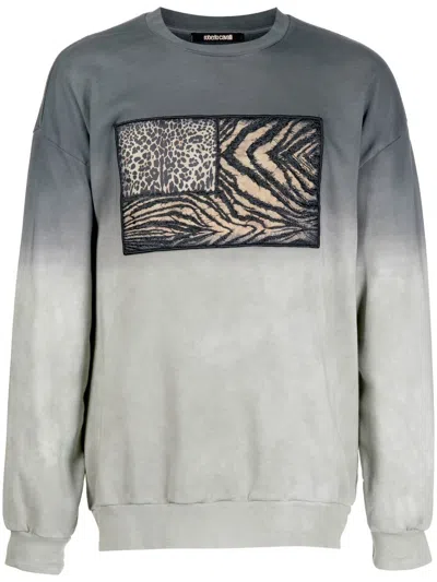 Roberto Cavalli Animalier Patchwork Sweatshirt In Grey