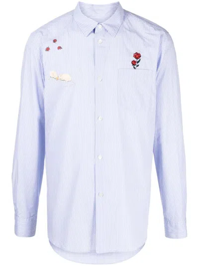 Undercover Appliqué-detail Striped Cotton Shirt In Blue