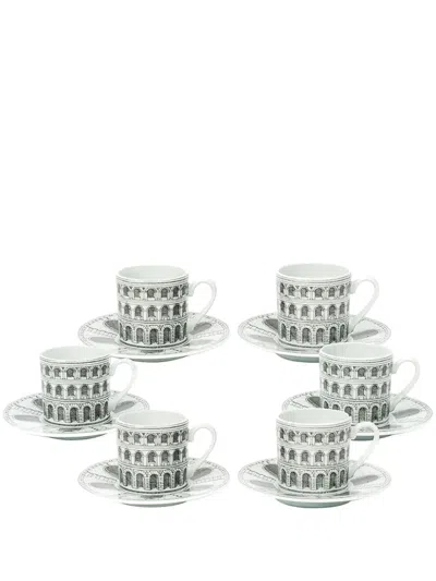 Fornasetti Archi Coffee Cup Set In Gray