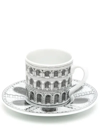 Fornasetti Architettura Tea Cup Porcelain Set In Gray