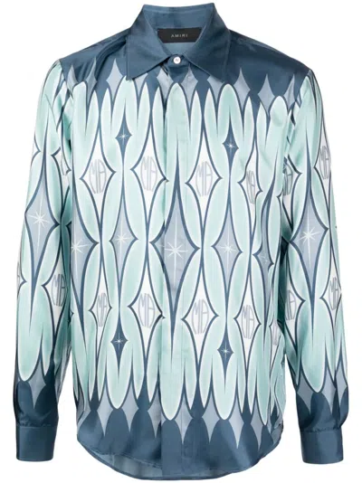 Amiri Argyle Printed Long-sleeve Shirt In Blue