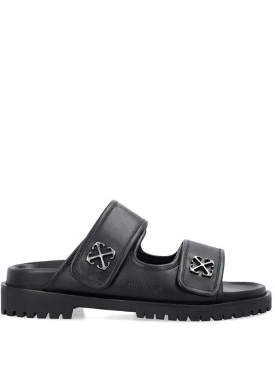 Off-white Leather Sandals In Black Silver