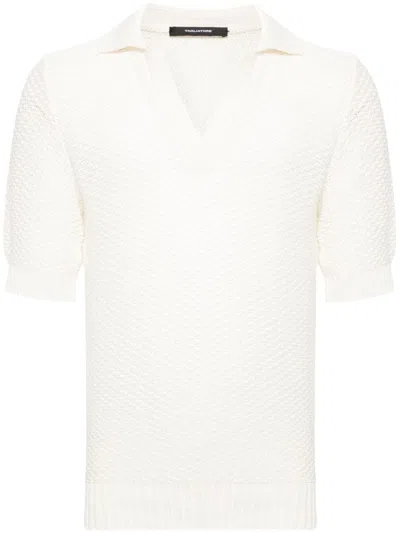 Tagliatore Asher Crochet-knit Polo Shirt In White