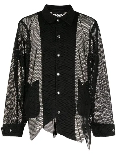 Black Comme Des Garçons Asymmetric Open-knit Shirt Jacket In Black