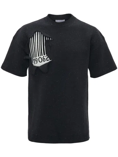 Jw Anderson Barcode-print Short-sleeved Sweatshirt In Black