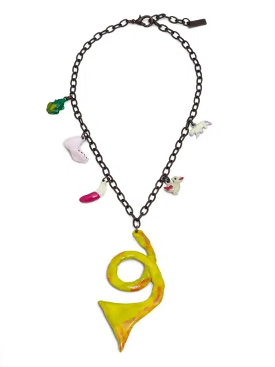 Marni Bead-detailing Chain-link Necklace In Y9038 Emerald/flamin