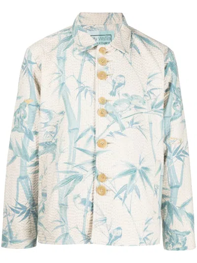 By Walid Bird-print Buttoned Shirt Jacket In Neutrals
