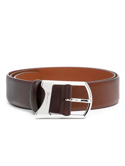 Santoni Buckled Leather Belt In Brown