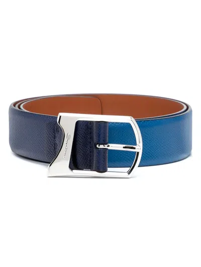 Santoni Buckled Leather Belt In Blue