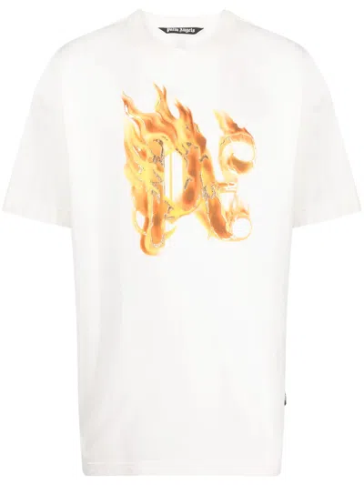 Palm Angels Burning Monogram-print T-shirt In White